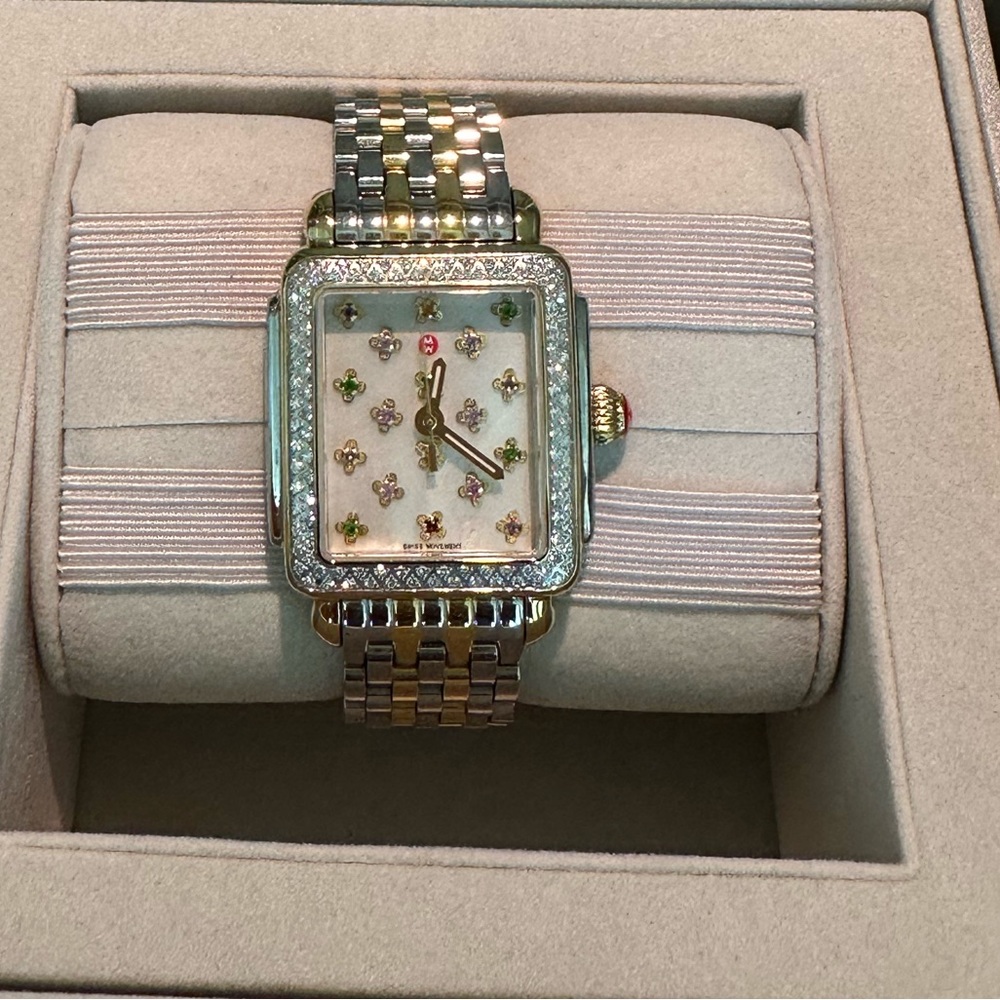 Michele Watch Two Tone 18K Plated Gold “Deco Fleur” l